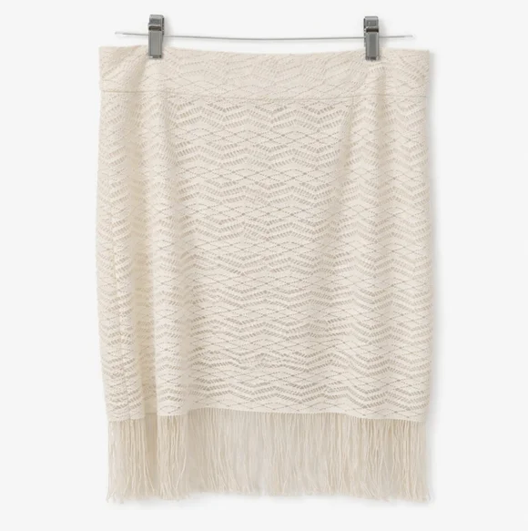 Cato Cream Fringe Crochet-look Lace / Openwork Knit Knee Length Skirt Sz 14 - Picture 8 of 9